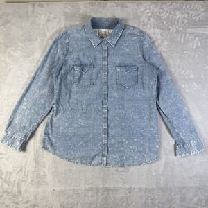 Ryan Michael Snap Top Women's XL Chambray Western Space Dye Pattern Blue